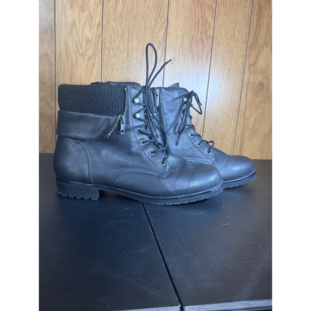 Torrid Black Sweater Cuff Combat Boots Lace Up Side Zip Wide Width 12WW